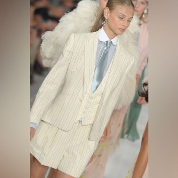 Ralph Lauren~ Collection Spring 12 Cream Pinstripe Wool Blend Crepe Casey Blazer - Picture 8 of 16